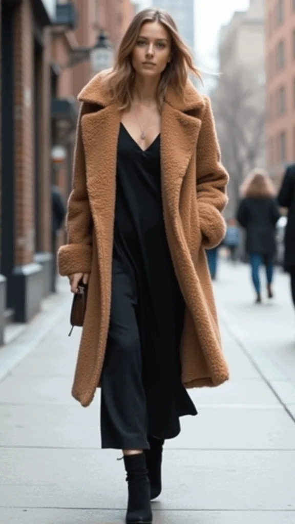Teddy Coat and Slip Dress