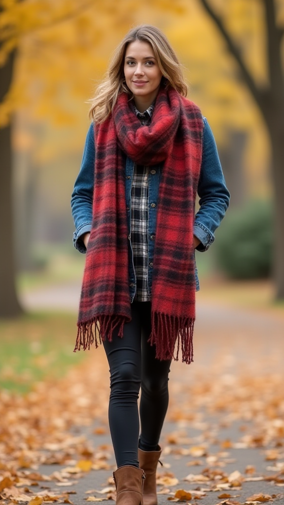 Blanket Scarf and Denim Jacket
