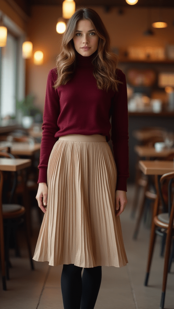 Turtleneck Sweater and Midi Skirt