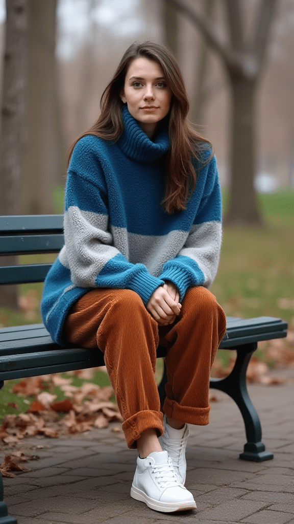 Colorblock Sweater and Corduroy Pants