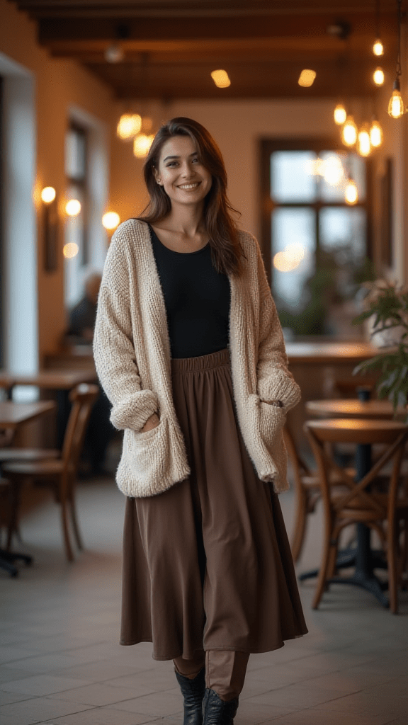 Chunky Knit Cardigan and Midi Skirt