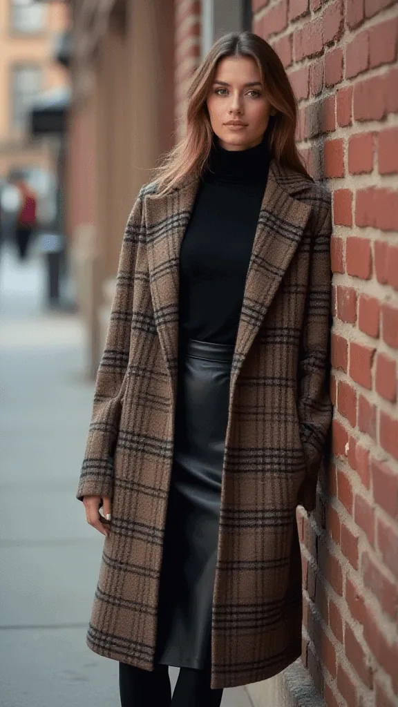 Plaid Blazer and Leather Skirt