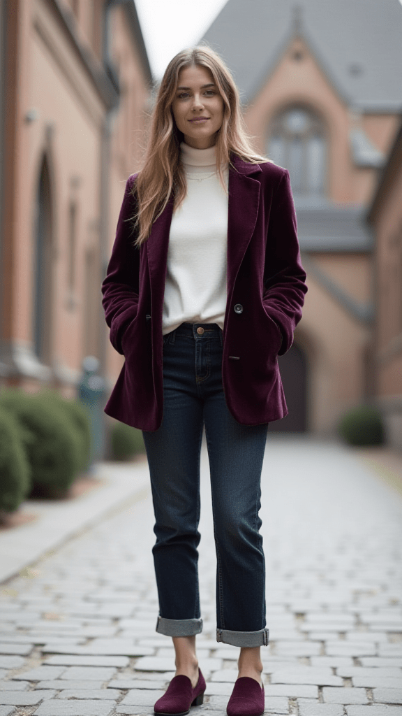 Velvet Blazer and Jeans