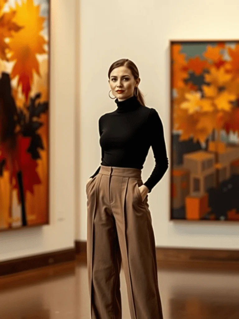 Turtleneck and High-Waisted Trousers