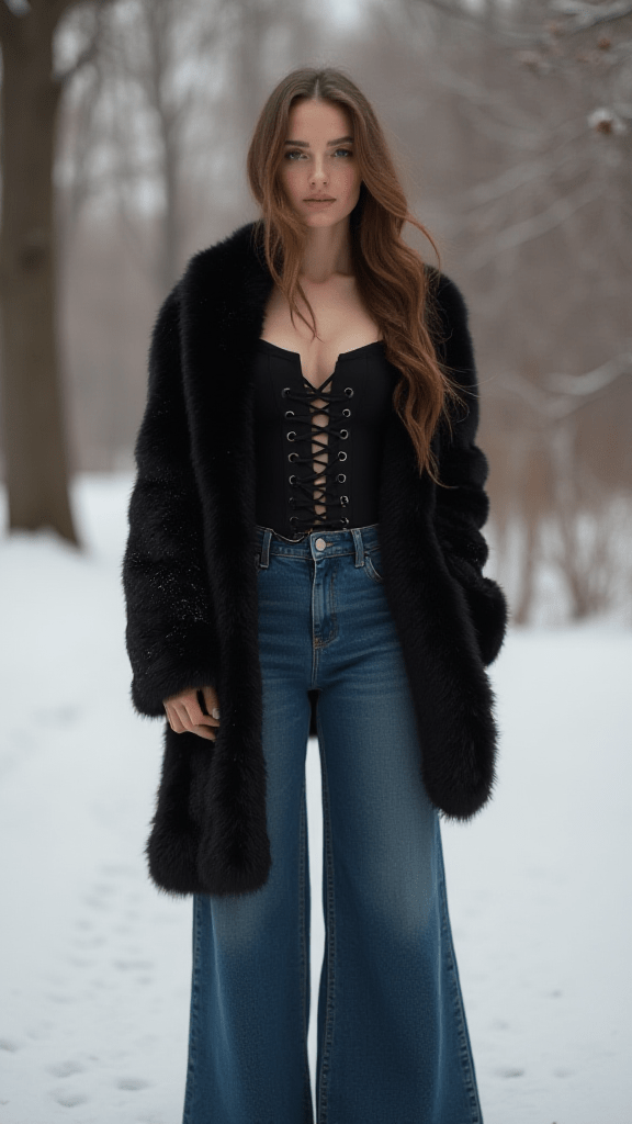 Corset Top and Wide-Leg Jeans