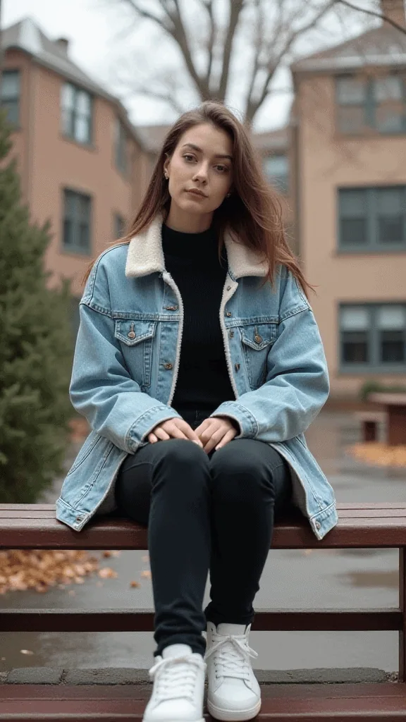 Layered Turtleneck and Denim Jacket