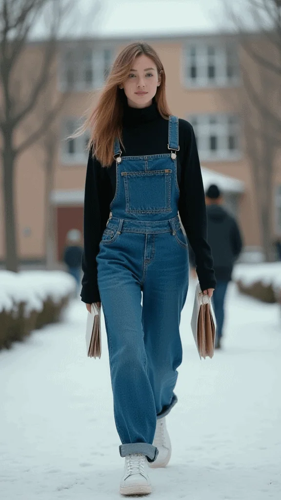 Jumpsuit and Turtleneck Layering