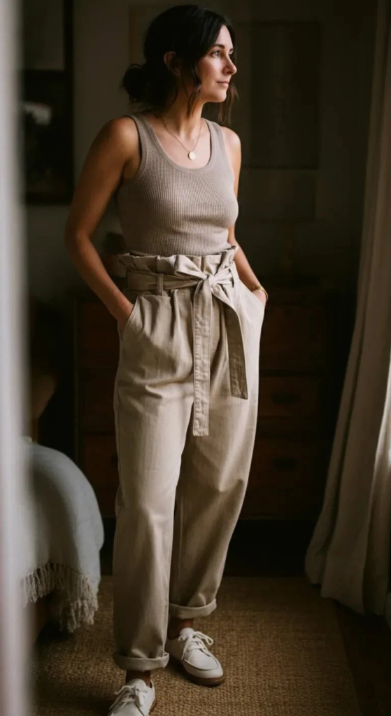 10. Paperbag Waist Pants and Tank Top