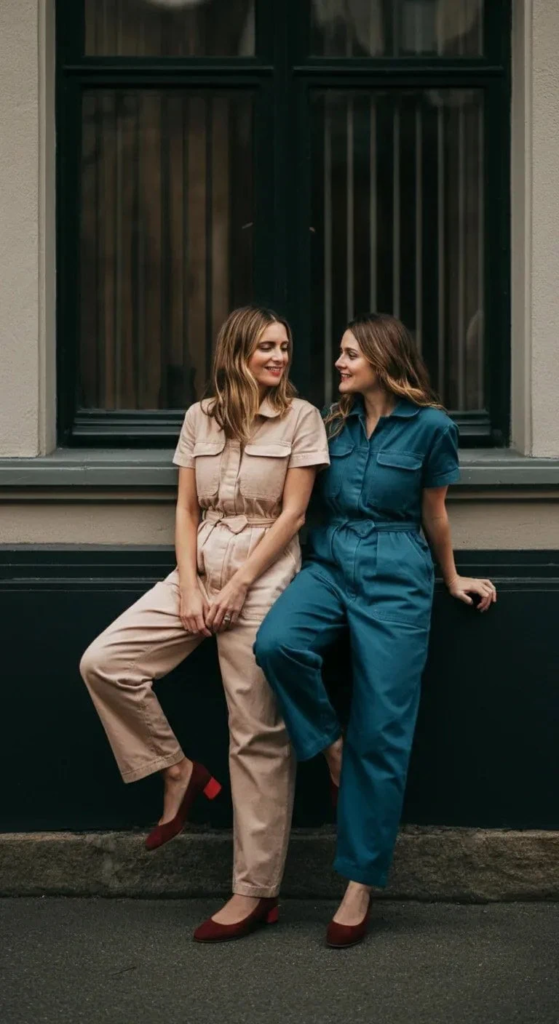 Jumpsuits with Low Block Heels