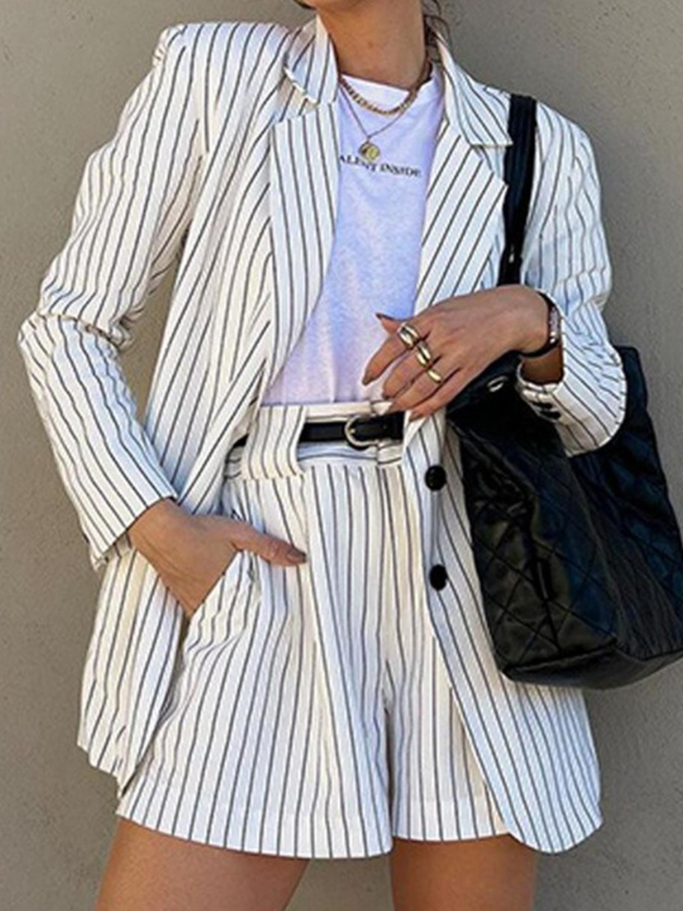 Striped Blazer Shorts Set