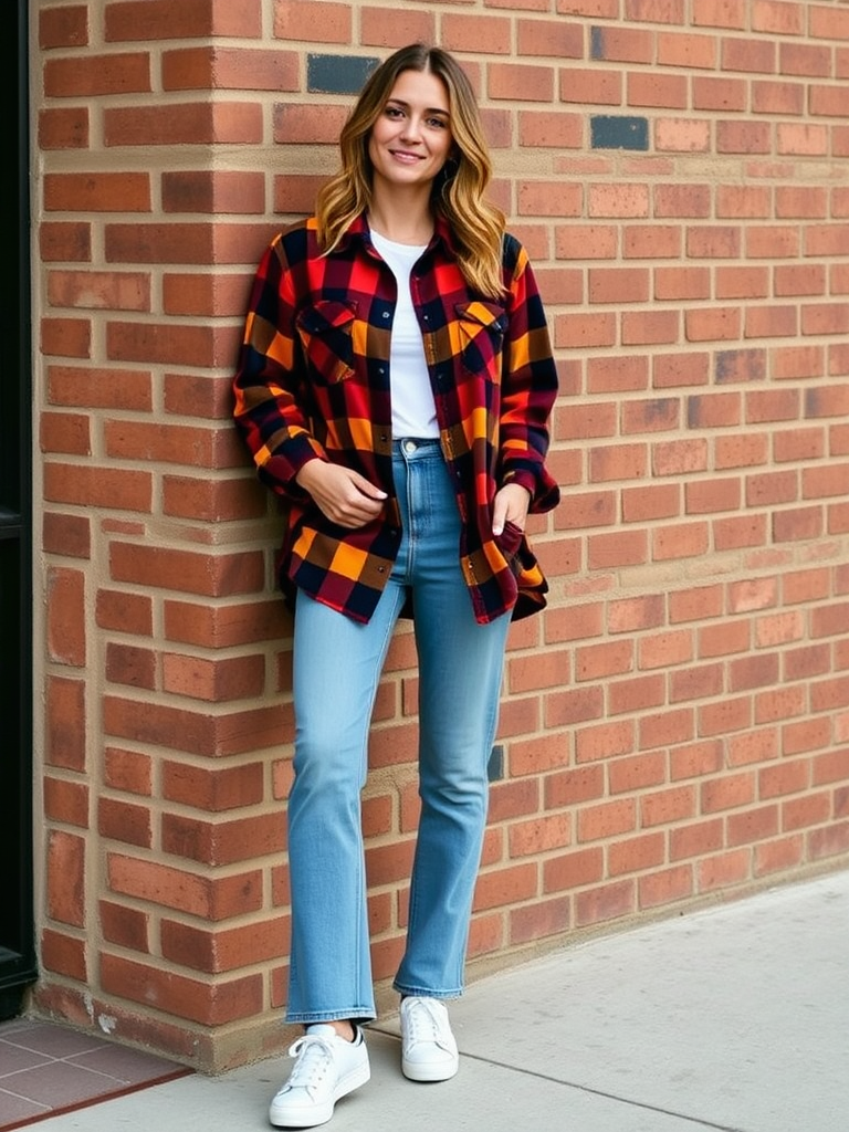 Oversized Plaid Shirt and Mom Jeans
