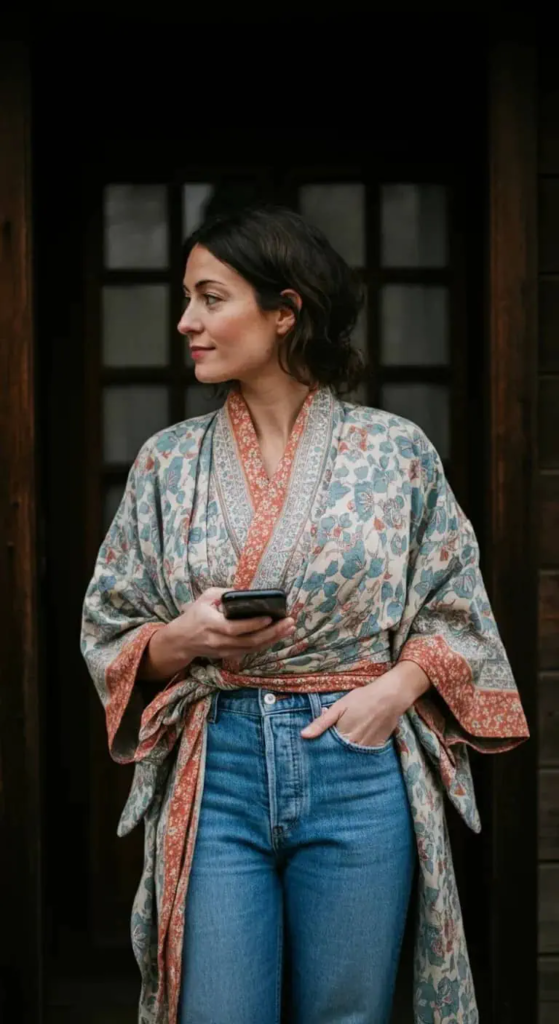 7. Kimono Wrap with Jeans
