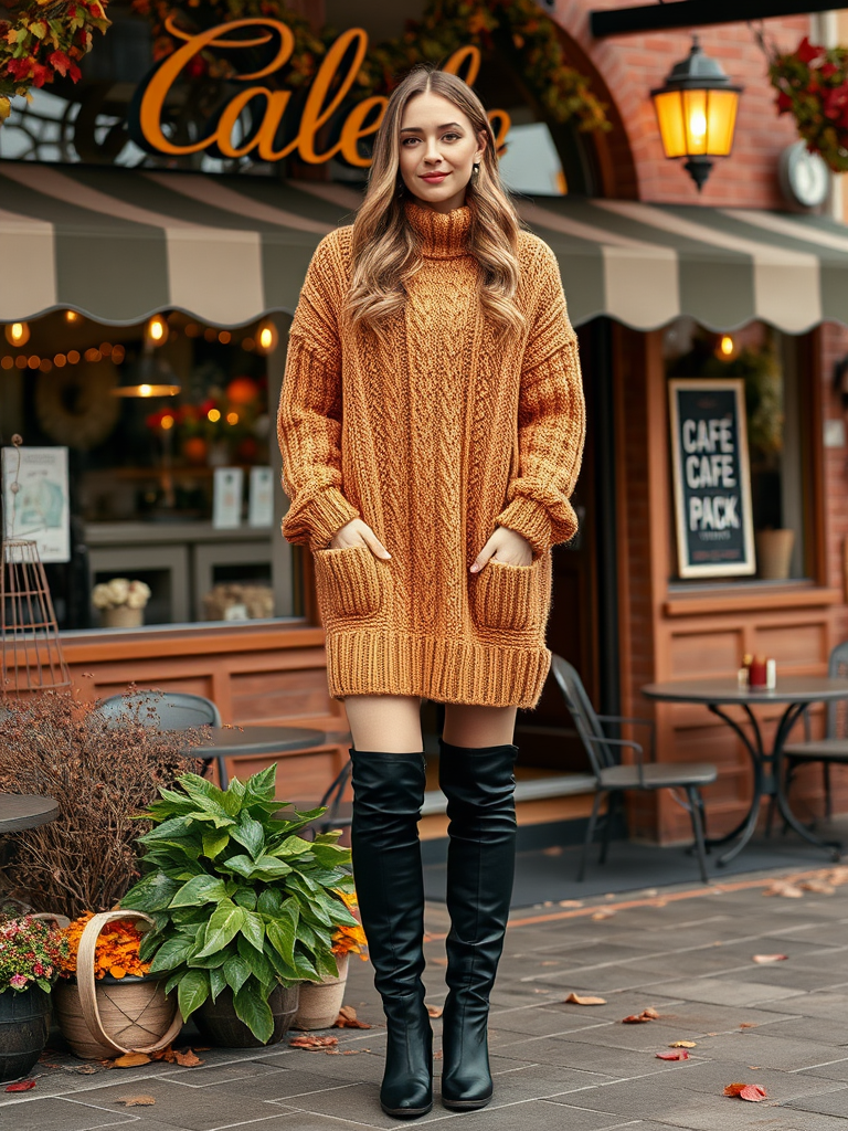 Sweater Dress and Over-the-Knee Boots