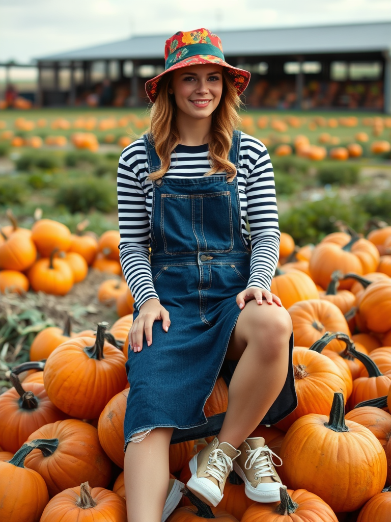 Bucket Hat and Overalls Dress