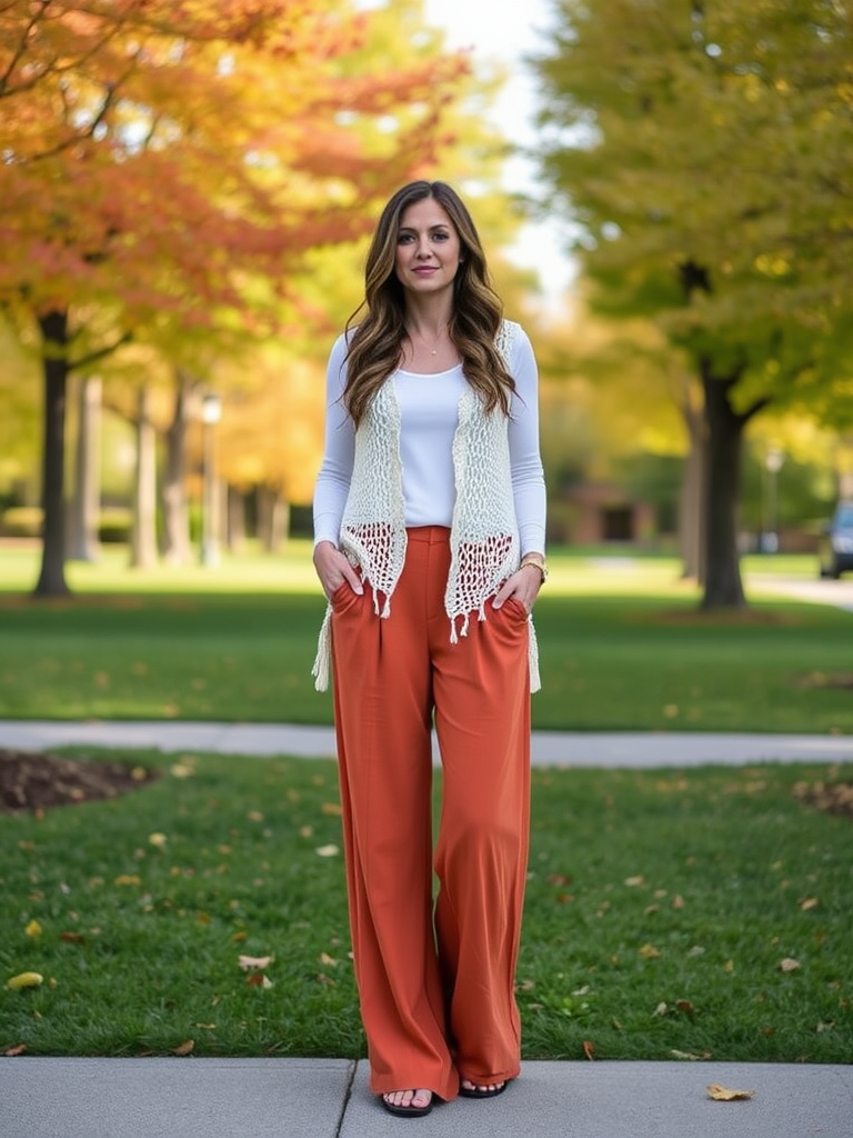 Crochet Vest and Wide-Leg Pants