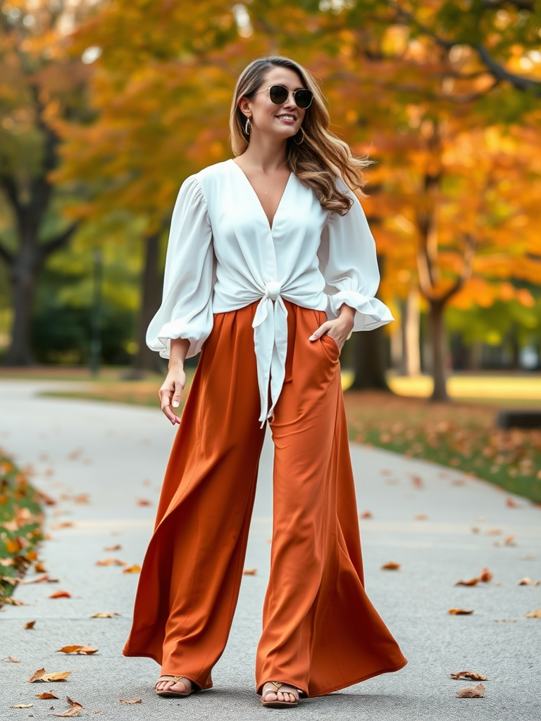 Tie-Front Blouse and Palazzo Pants