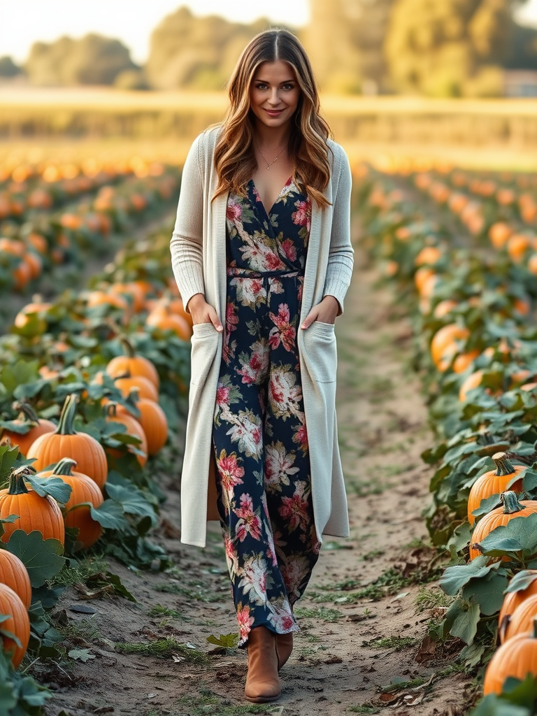 Boho Print Jumpsuit and Cardigan