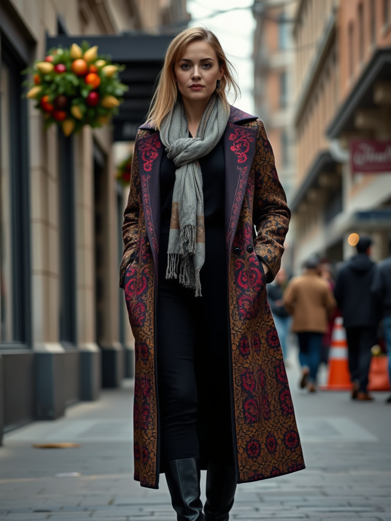 Tapestry Coat and Skinny Scarf