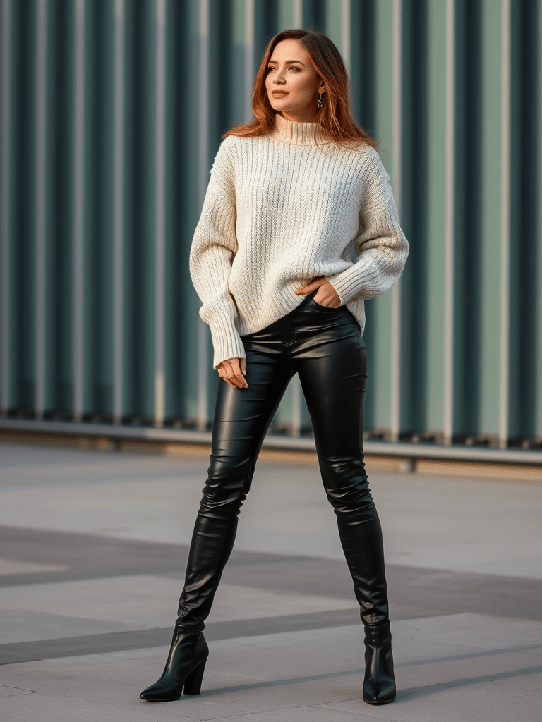 Leather Pants and Chunky Sweater Duo