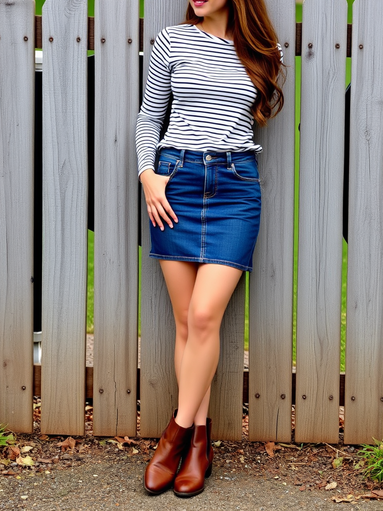 Denim Skirt and Ankle Boots