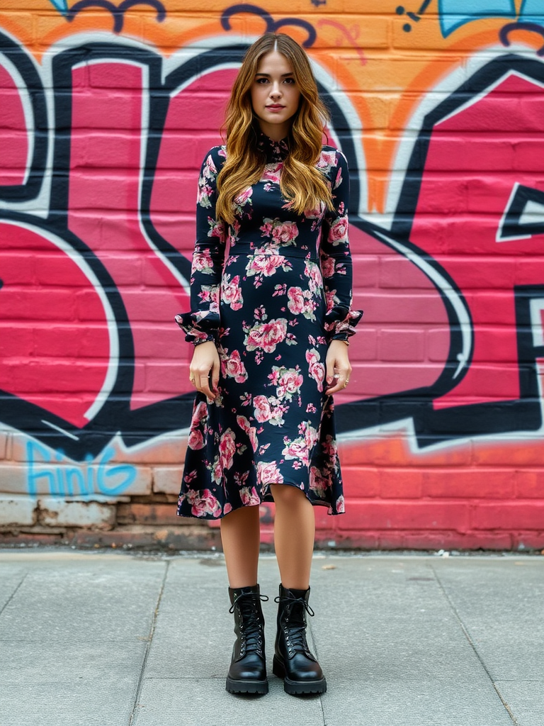 Floral Dress and Combat Boots