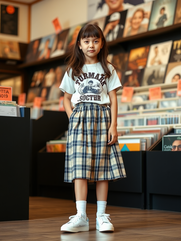 Plaid Midi Skirt with Graphic Tee
