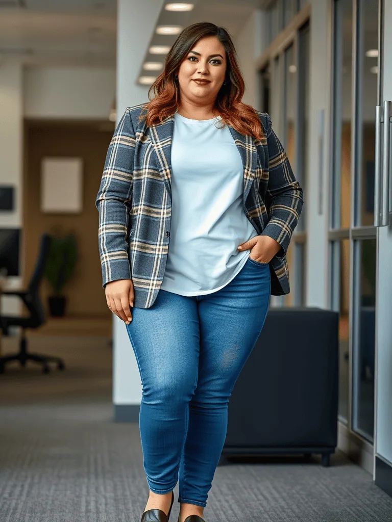Plaid Blazer and Jeans