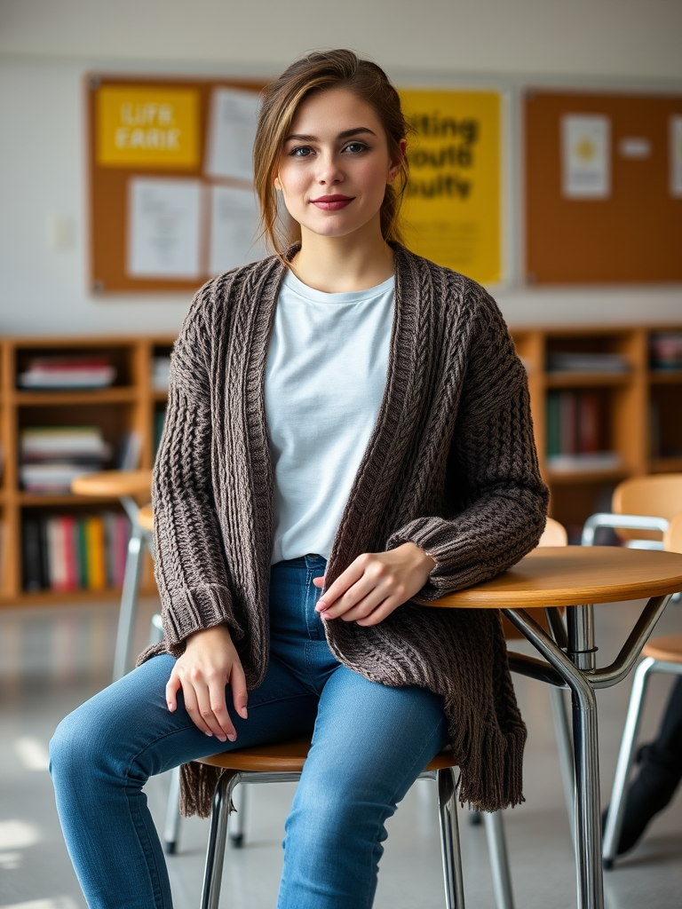 Chunky Cardigan and Jeans