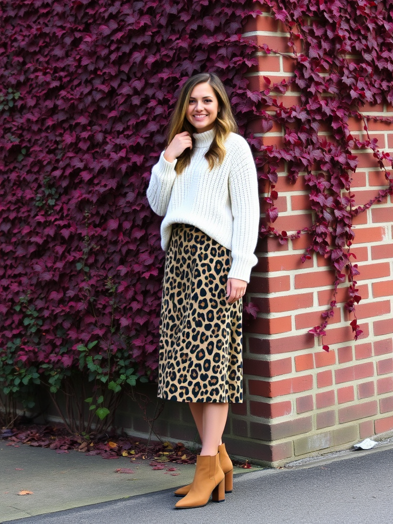 Printed Midi Skirt and Chunky Knit