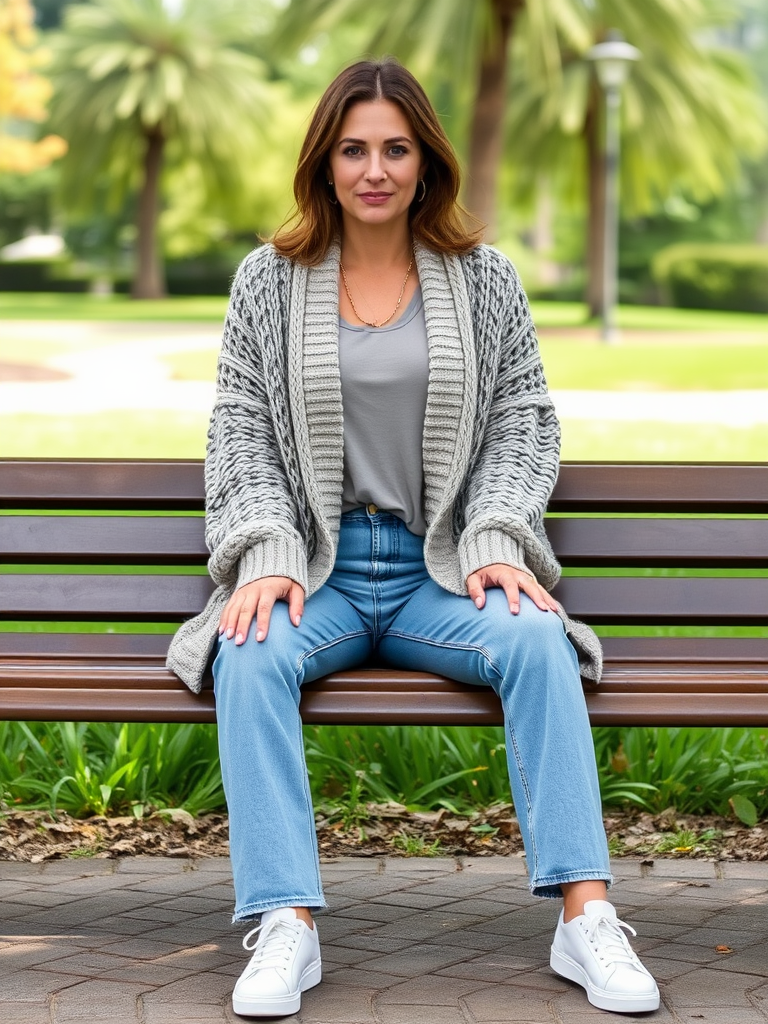 Chunky Cardigan and Mom Jeans
