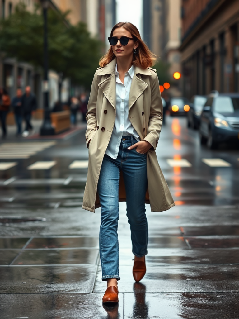 Trench Coat and Straight-Leg Jeans