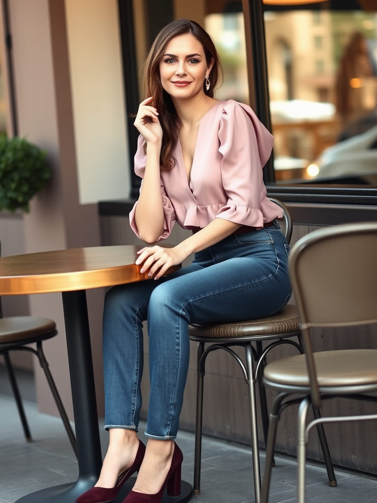 Puff Sleeve Blouse and Jeans