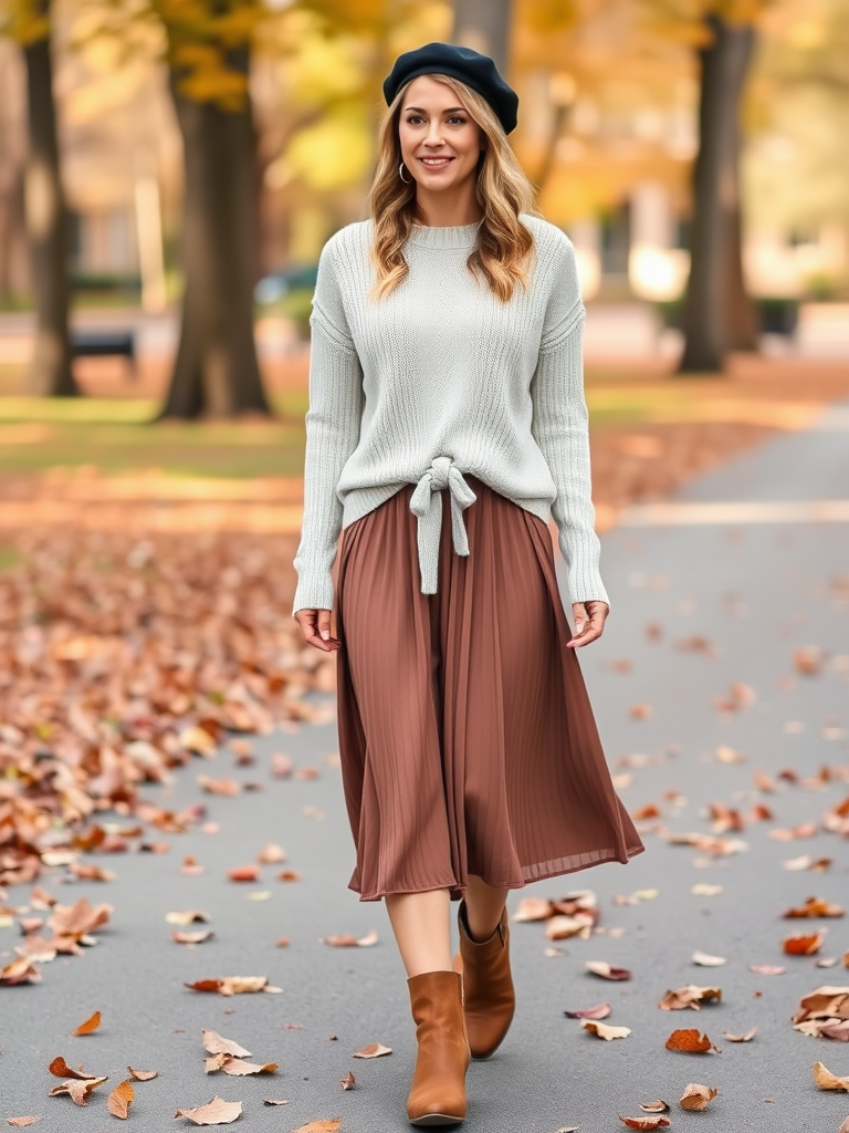 Tie-Front Sweater and Midi Skirt