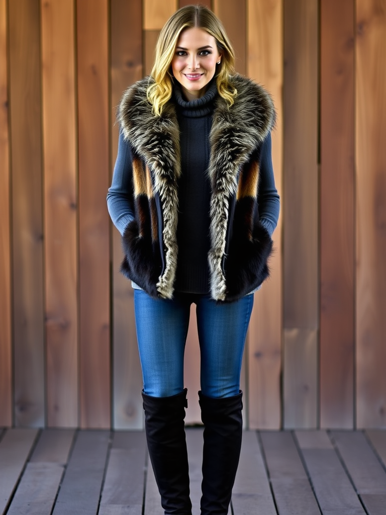 Faux Fur Vest and Turtleneck