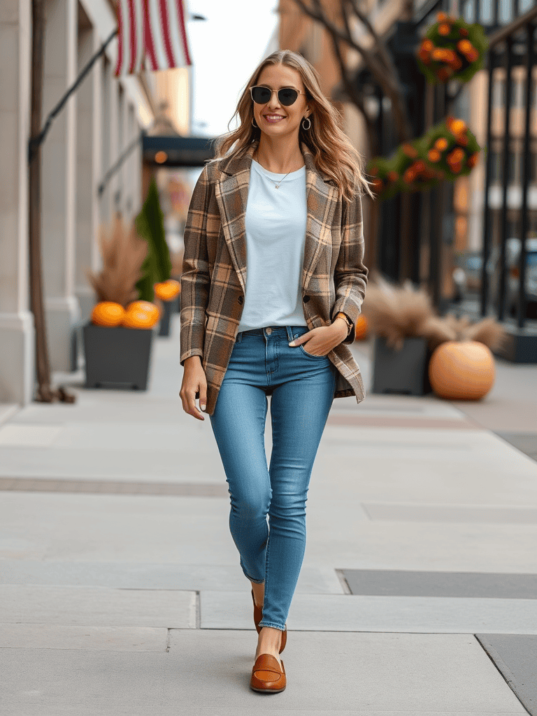Plaid Blazer and Jeans