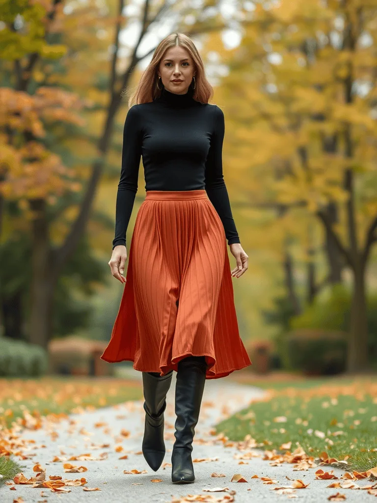 Turtleneck and Midi Skirt