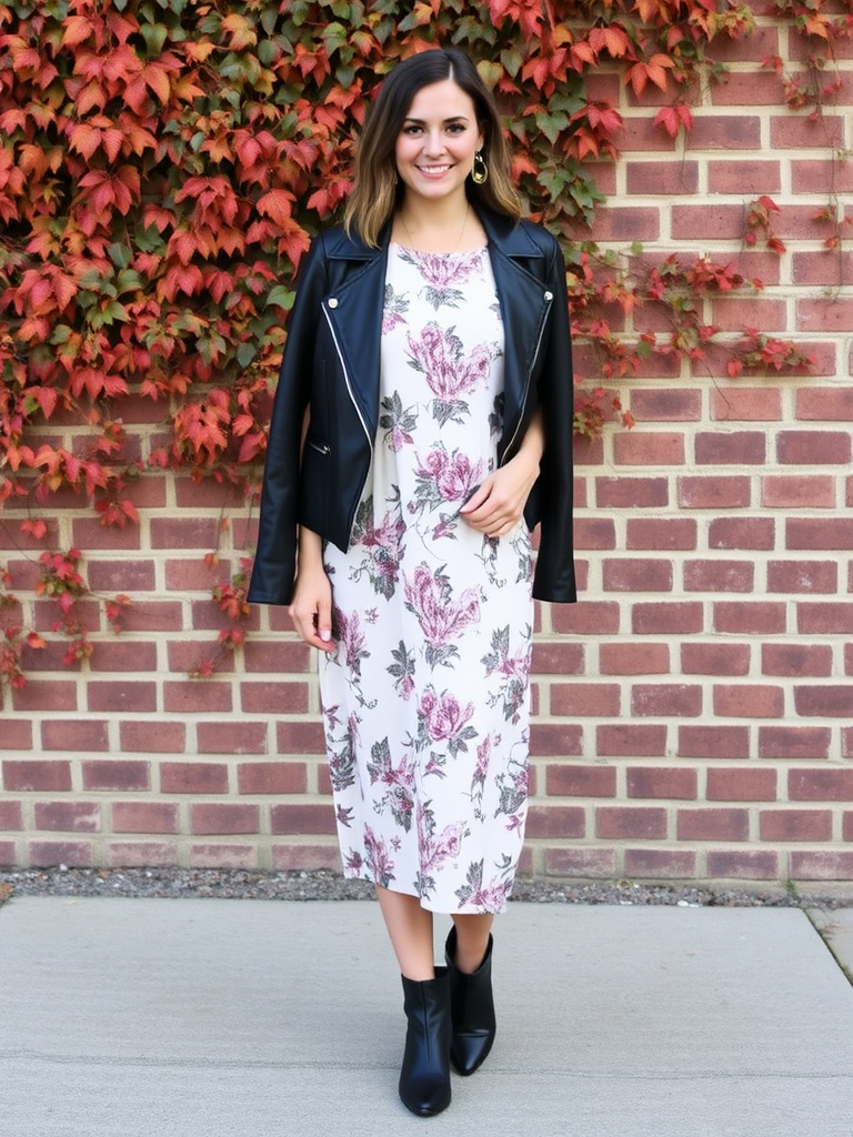 Leather Jacket and Floral Dress