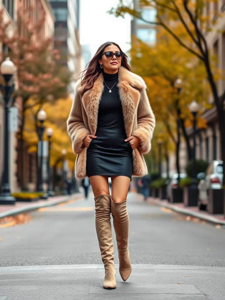 Faux Fur Coat and Mini Skirt