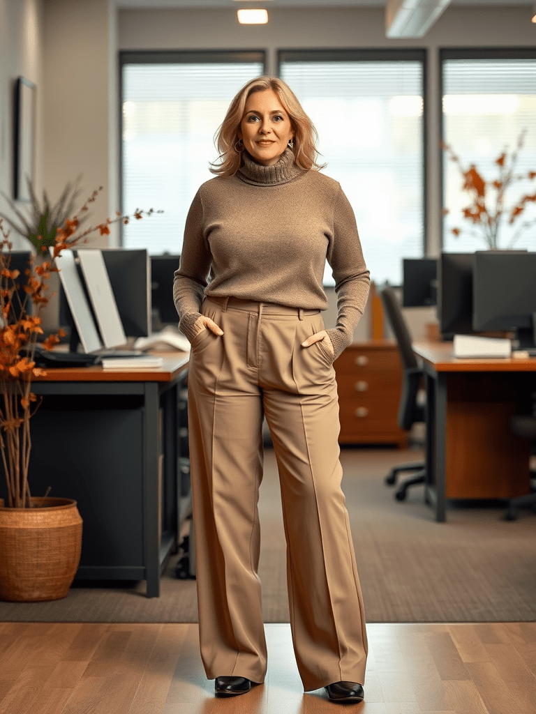 Wide-Leg Pants and Fitted Turtleneck