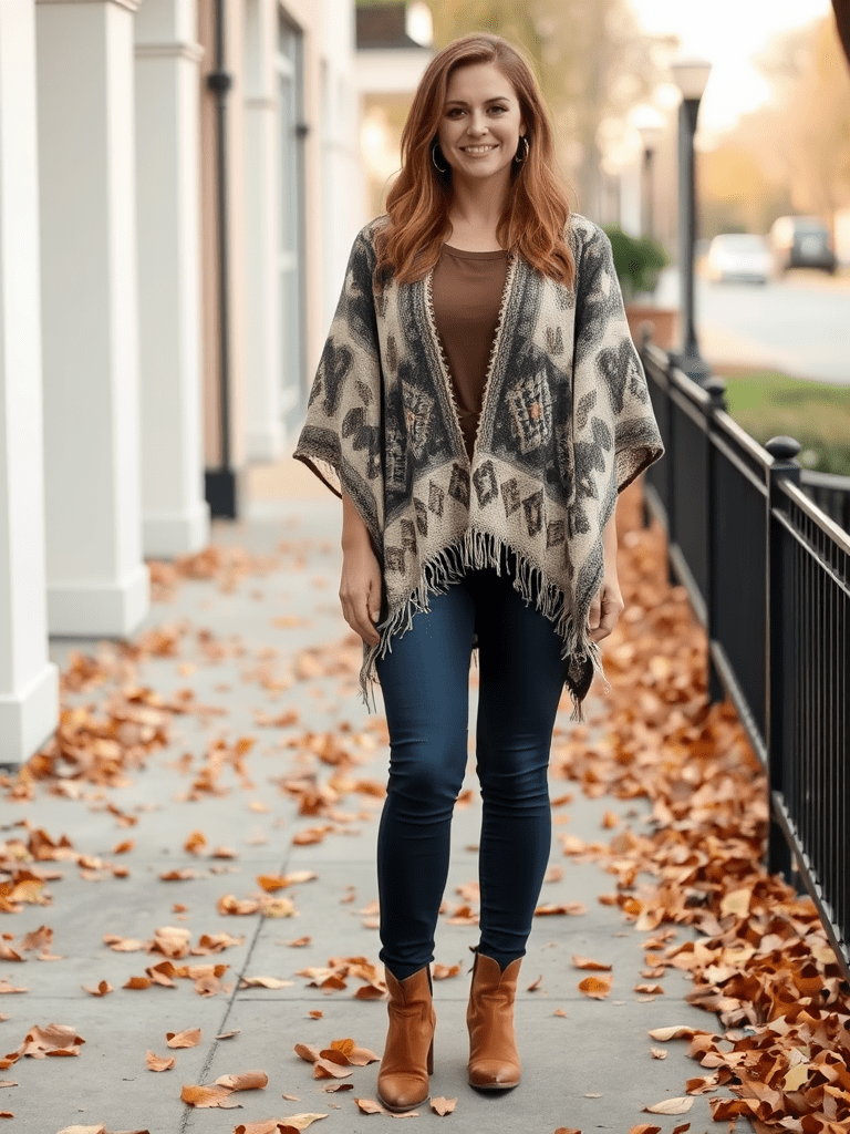 Poncho and Skinny Jeans