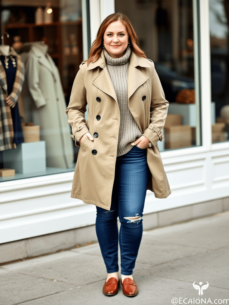Trench Coat over Jeans and Sweater