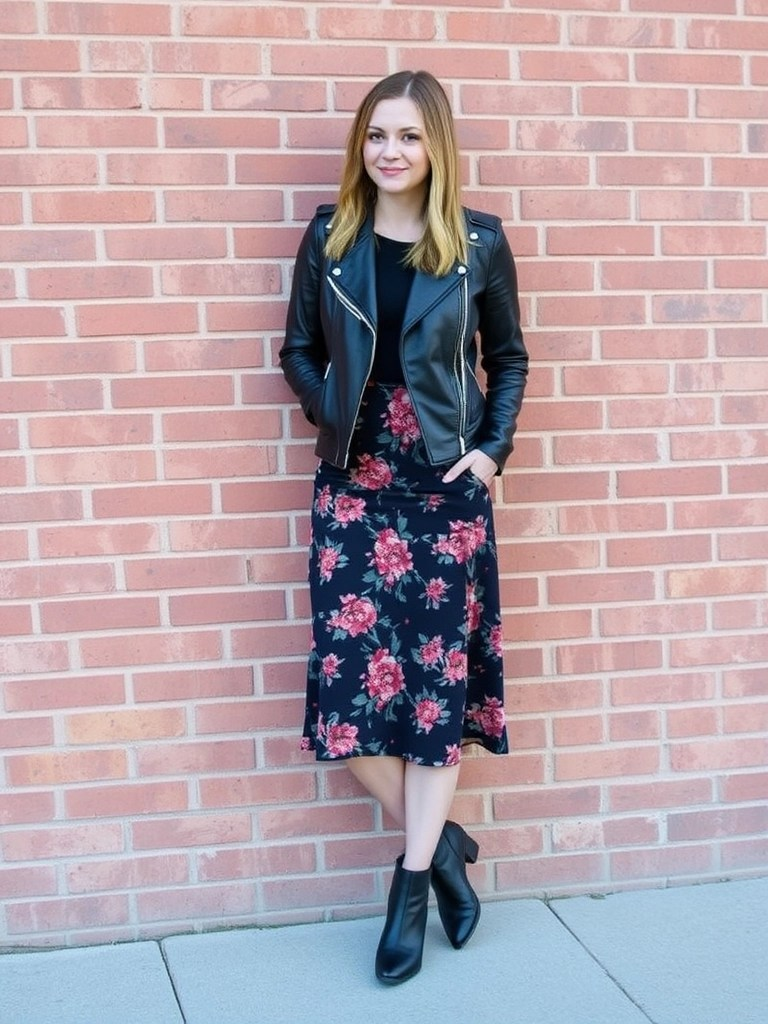 Leather Jacket and Midi Skirt
