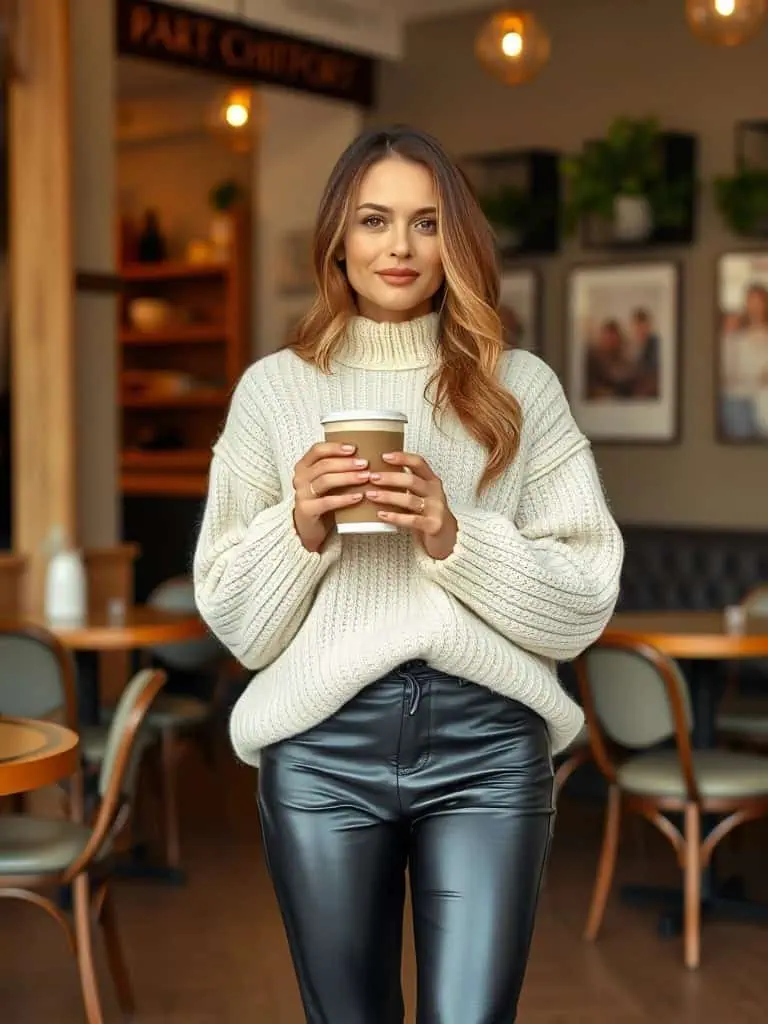 Chunky Knit Sweater and Leather Pants