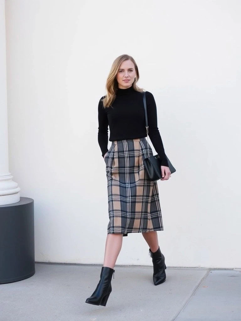 Turtleneck and Midi Skirt