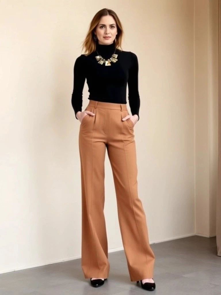 Wide-Leg Trousers and Fitted Turtleneck
