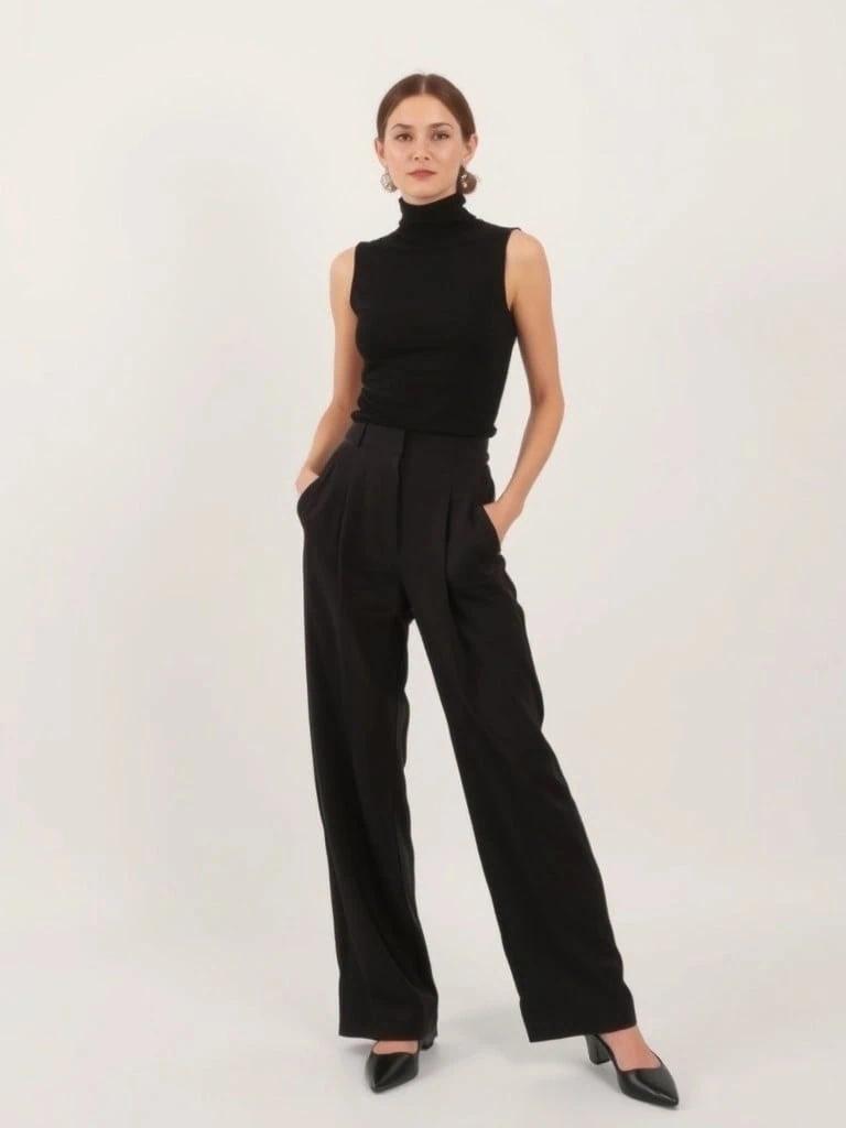 Sleeveless Turtleneck and Wide-Leg Pants
