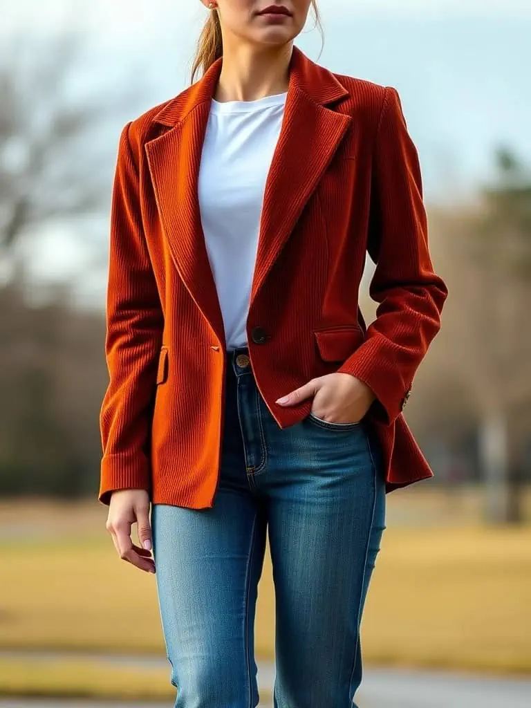 Corduroy Blazer and Straight-Leg Jeans