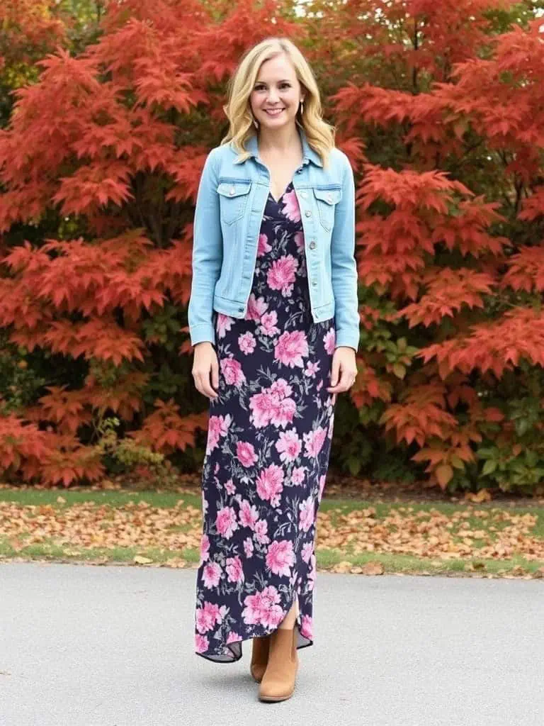 Maxi Dress with Denim Jacket