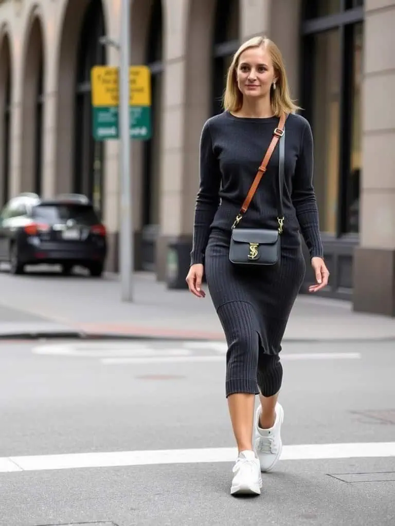 Midi Sweater Dress and Chunky Sneakers