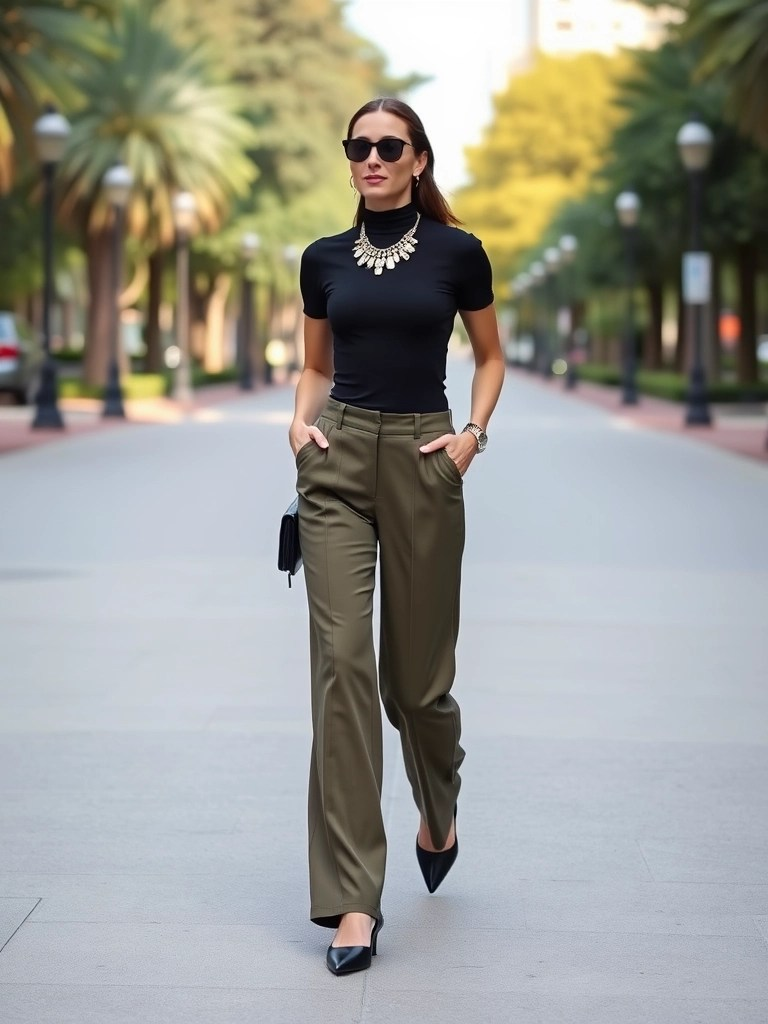 Turtleneck Bodysuit and High-Waisted Trousers